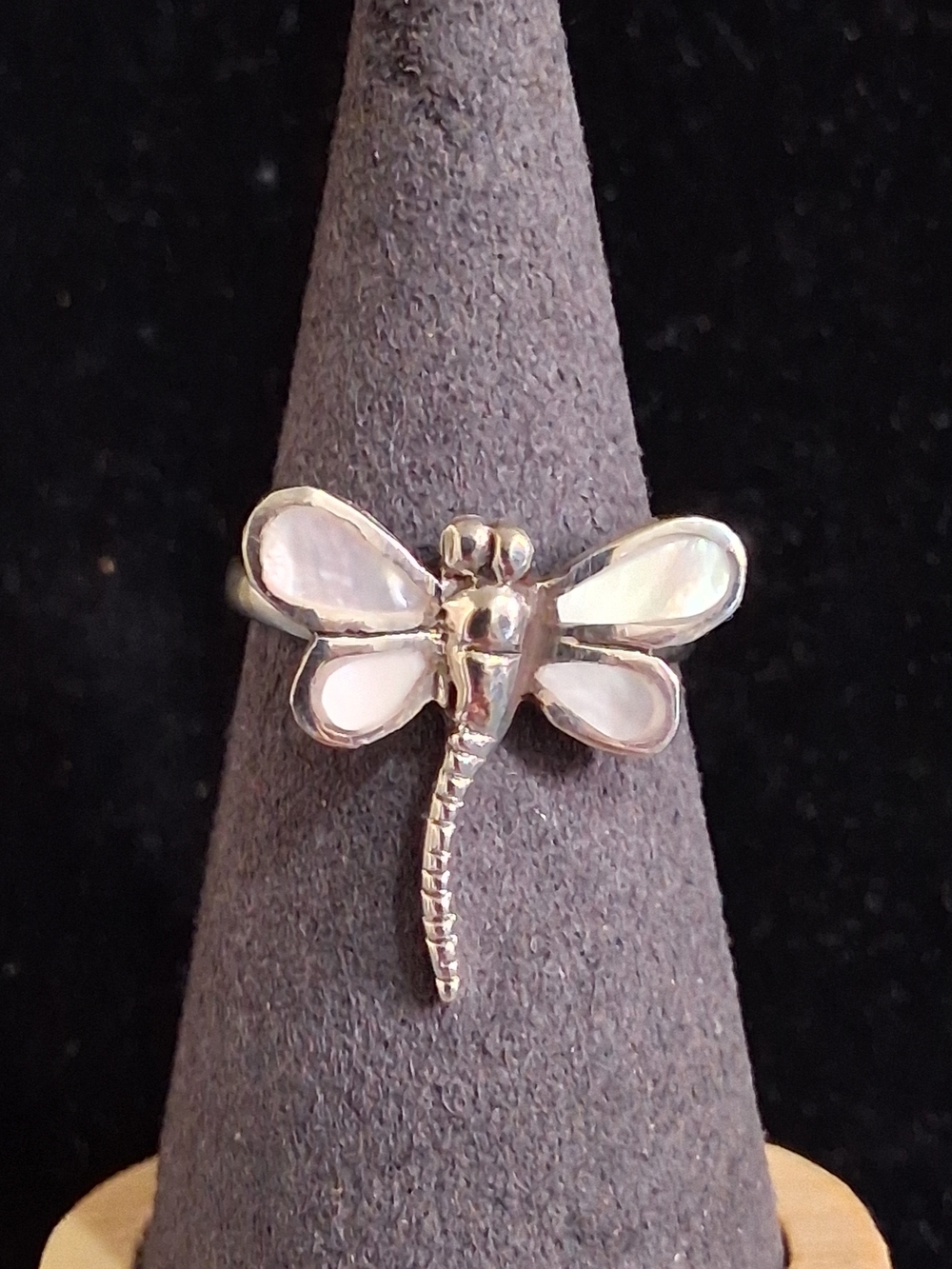Vintage 925 Sterling Silver Mother of Pearl Dragonfly Ring Sz 8.5 Bug